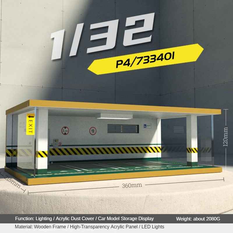 1:32 LED Simulation Wooden Garage Model - DIY Car Parking Scene with Dust Cover for Realistic Display - Dadai Models