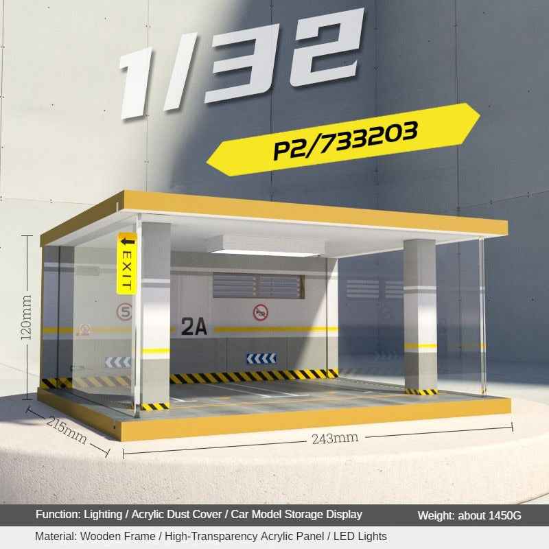 1:32 LED Simulation Wooden Garage Model - DIY Car Parking Scene with Dust Cover for Realistic Display - Dadai Models