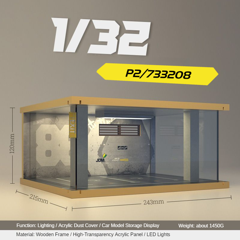 1:32 LED Simulation Wooden Garage Model - DIY Car Parking Scene with Dust Cover for Realistic Display - Dadai Models
