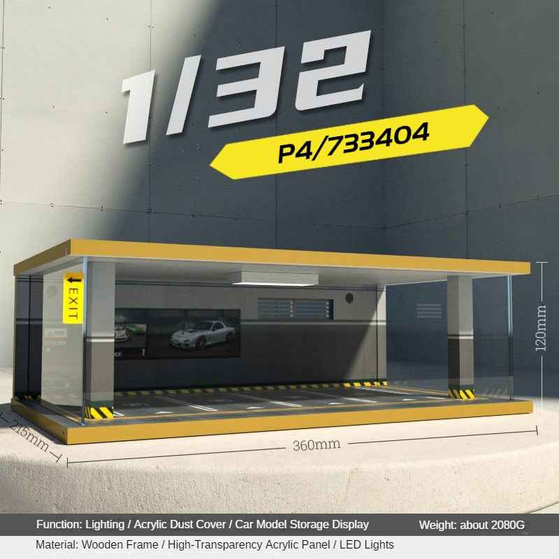 1:32 LED Simulation Wooden Garage Model - DIY Car Parking Scene with Dust Cover for Realistic Display - Dadai Models