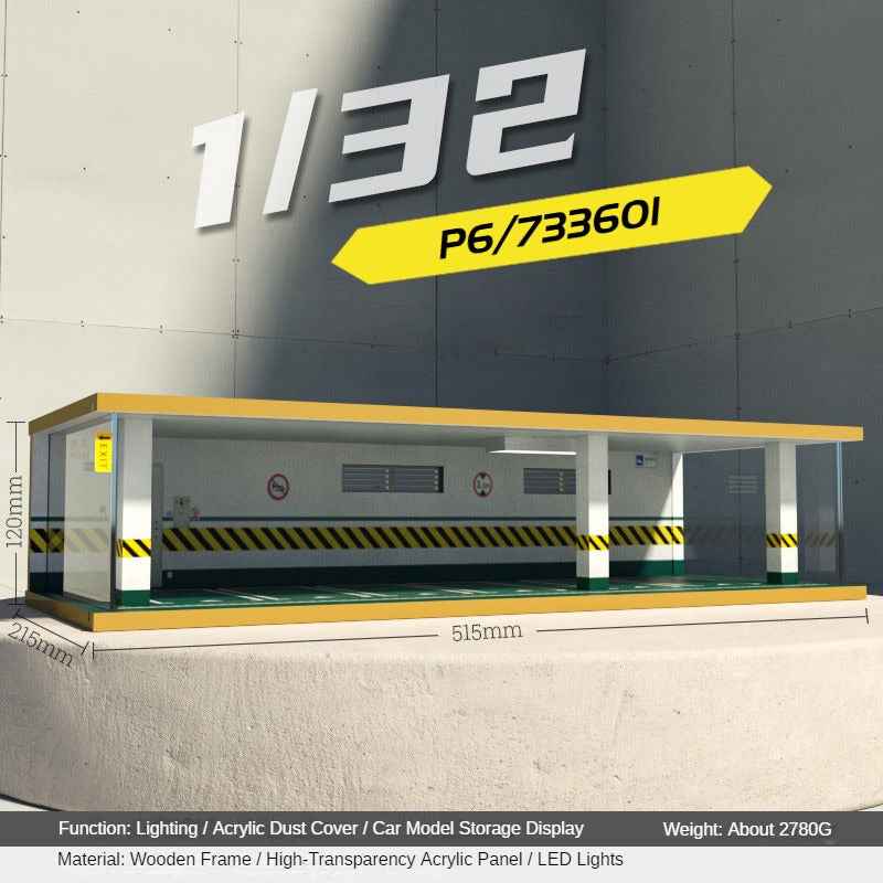 1:32 LED Simulation Wooden Garage Model - DIY Car Parking Scene with Dust Cover for Realistic Display - Dadai Models