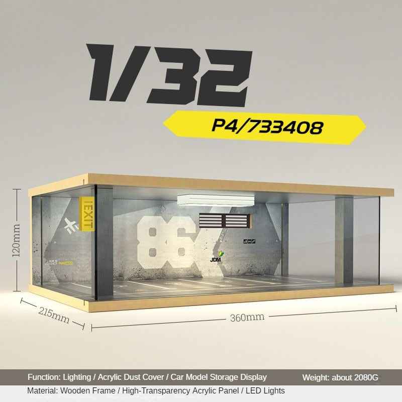 1:32 LED Simulation Wooden Garage Model - DIY Car Parking Scene with Dust Cover for Realistic Display - Dadai Models