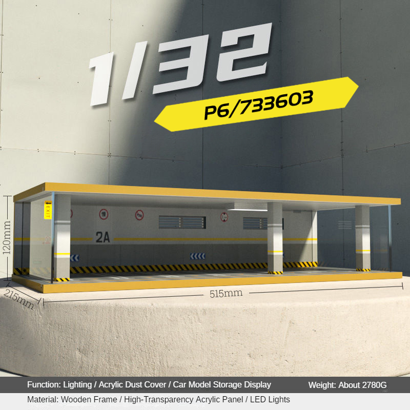 1:32 LED Simulation Wooden Garage Model - DIY Car Parking Scene with Dust Cover for Realistic Display - Dadai Models