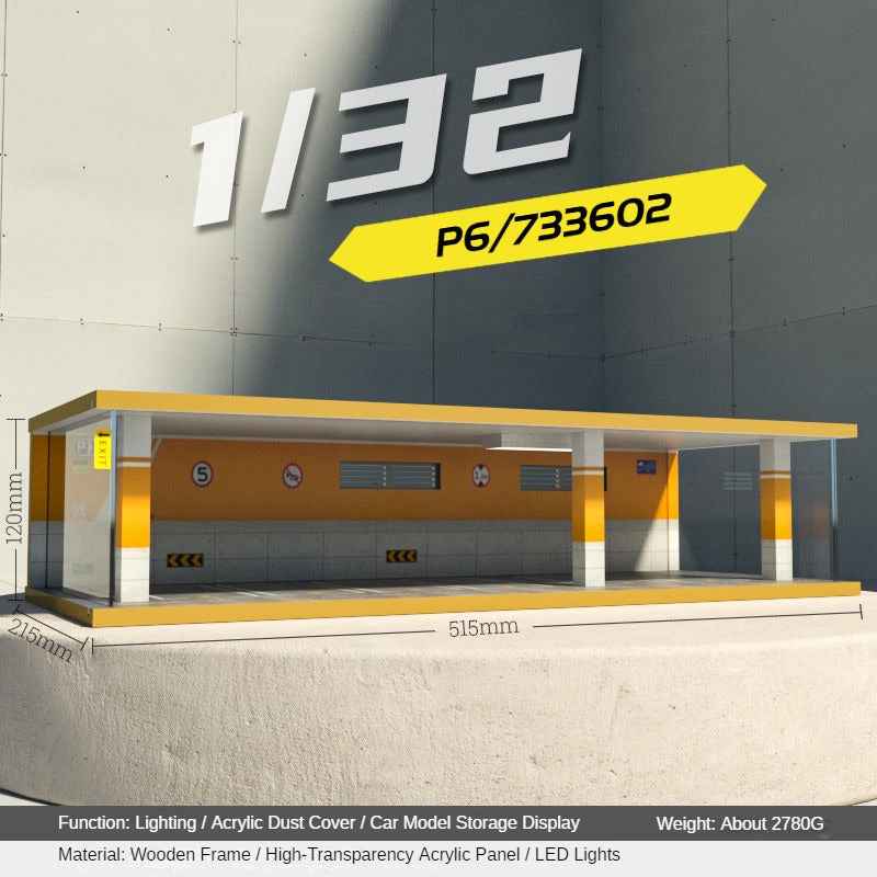 1:32 LED Simulation Wooden Garage Model - DIY Car Parking Scene with Dust Cover for Realistic Display - Dadai Models