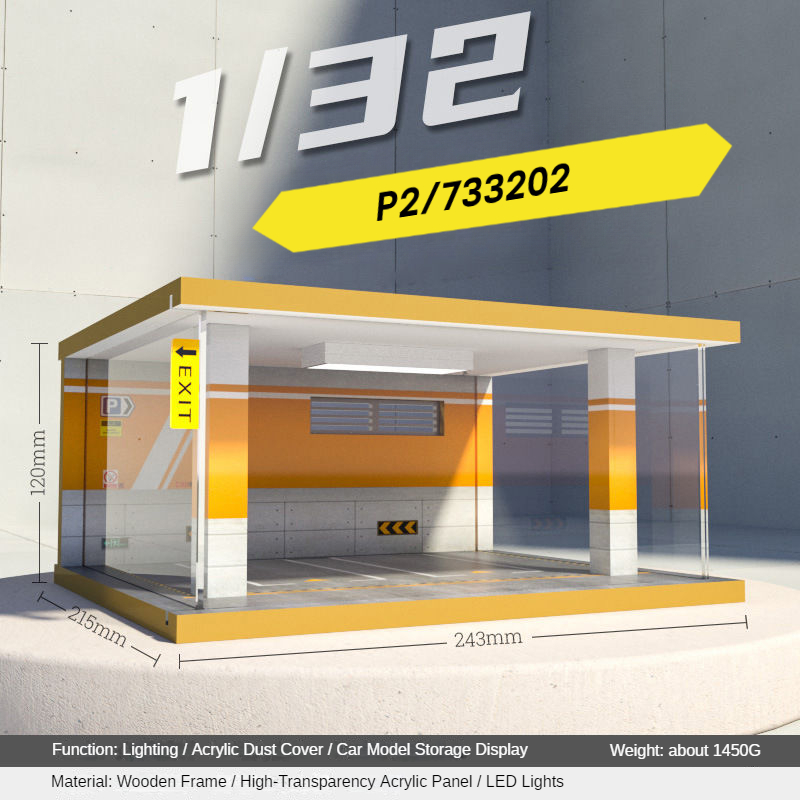 1:32 LED Simulation Wooden Garage Model - DIY Car Parking Scene with Dust Cover for Realistic Display - Dadai Models