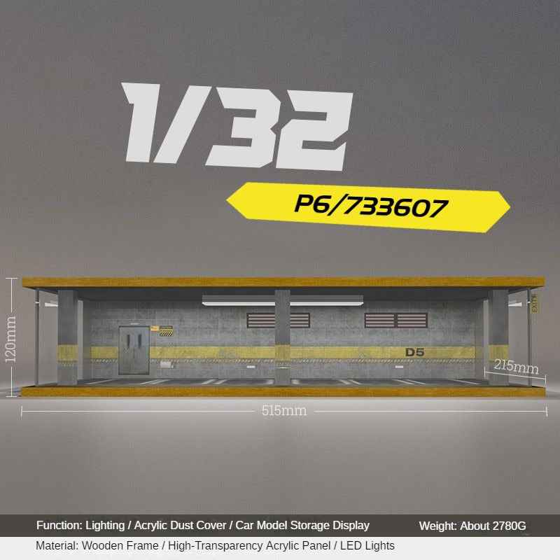1:32 LED Simulation Wooden Garage Model - DIY Car Parking Scene with Dust Cover for Realistic Display - Dadai Models