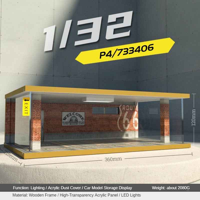 1:32 LED Simulation Wooden Garage Model - DIY Car Parking Scene with Dust Cover for Realistic Display - Dadai Models