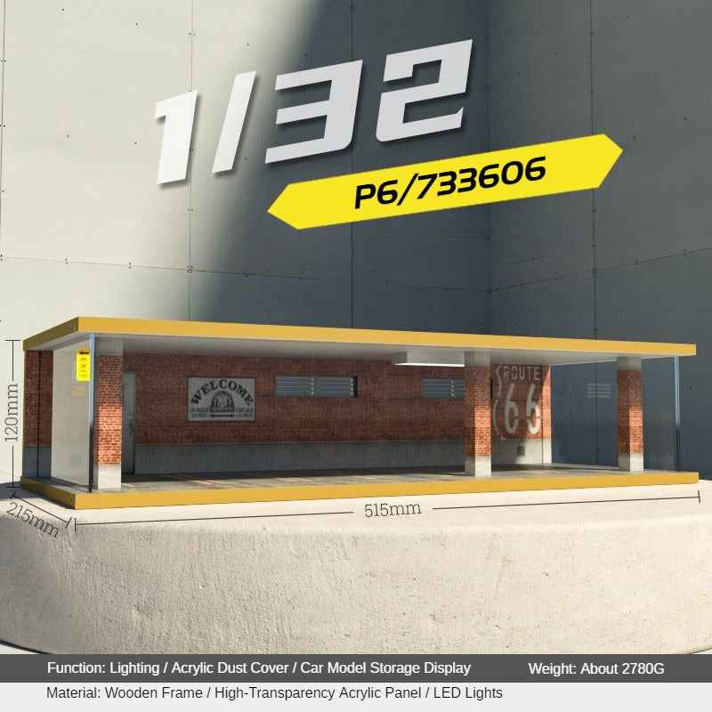 1:32 LED Simulation Wooden Garage Model - DIY Car Parking Scene with Dust Cover for Realistic Display - Dadai Models