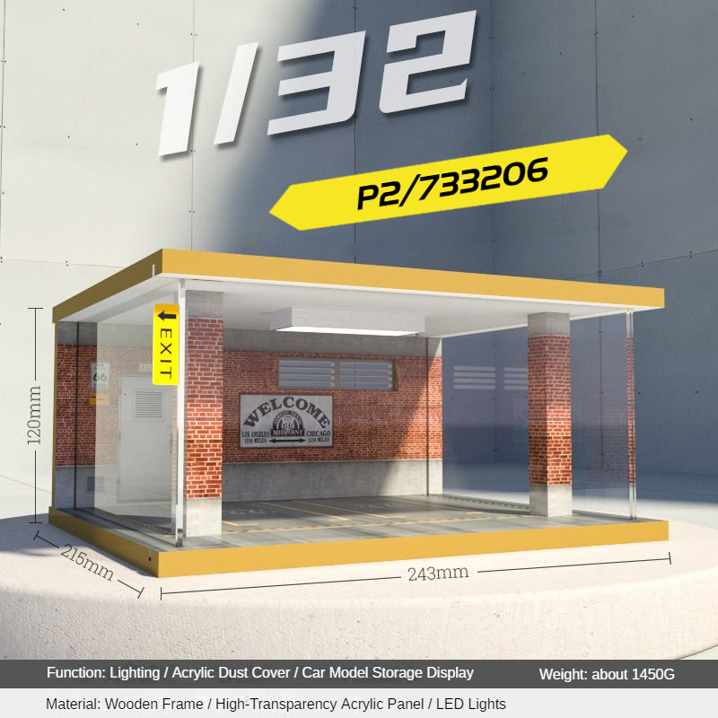 1:32 LED Simulation Wooden Garage Model - DIY Car Parking Scene with Dust Cover for Realistic Display - Dadai Models