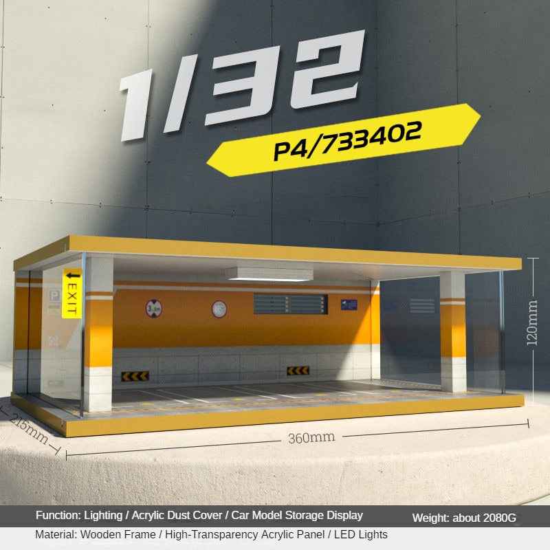 1:32 LED Simulation Wooden Garage Model - DIY Car Parking Scene with Dust Cover for Realistic Display - Dadai Models