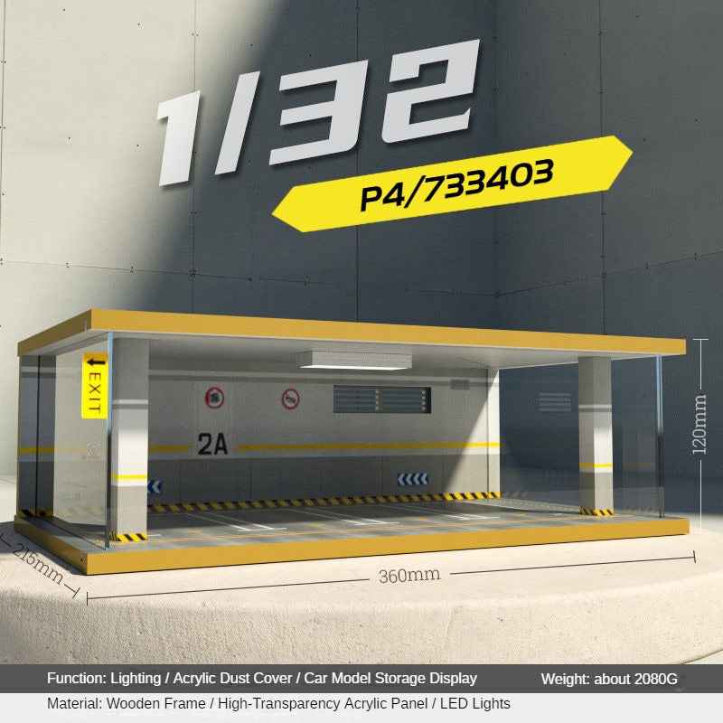 1:32 LED Simulation Wooden Garage Model - DIY Car Parking Scene with Dust Cover for Realistic Display - Dadai Models