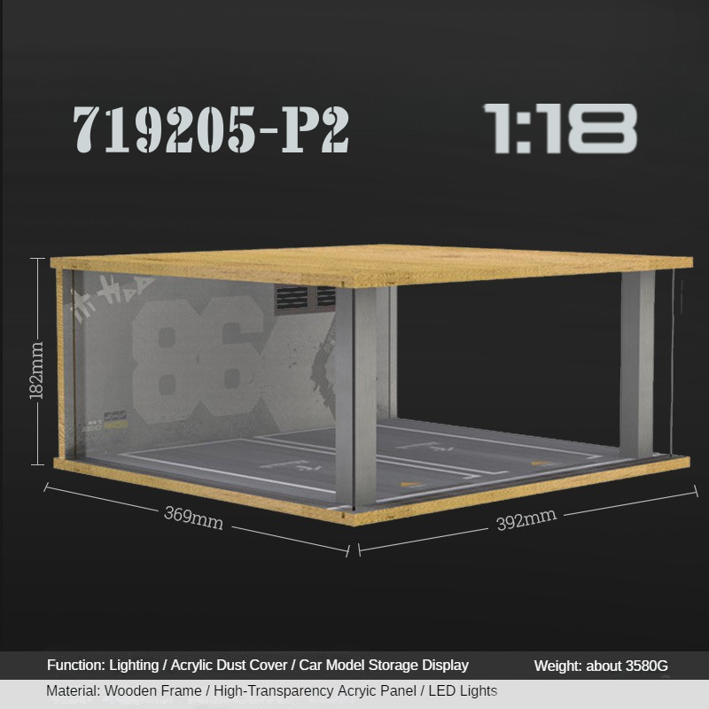 1:18 Wooden LED Garage Diorama - Ideal Parking Scene Display Case for Cars - Dadai Models