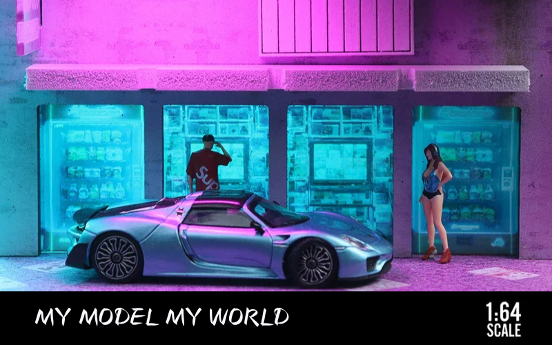 1:64 Cyberpunk Garage Diorama Model Set with LED Parking Lot DIY Collectible - Dadai Models