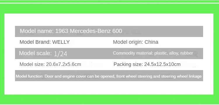 1:24 Licensed Mercedes-Benz 600 1963 Diecast Model - Premium Collector's Edition - Dadai Models