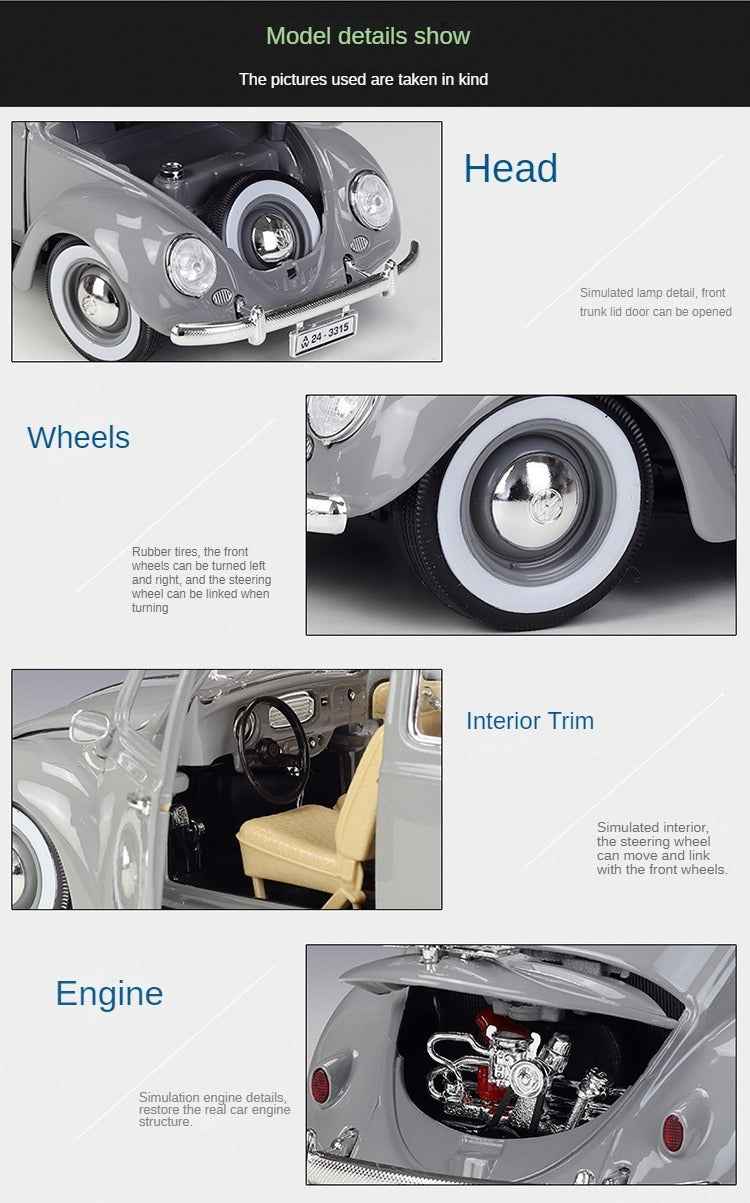 1:18 Volkswagen Beetle 1955 Die-cast Model – Official Scale Alloy Collectible - Dadai Models