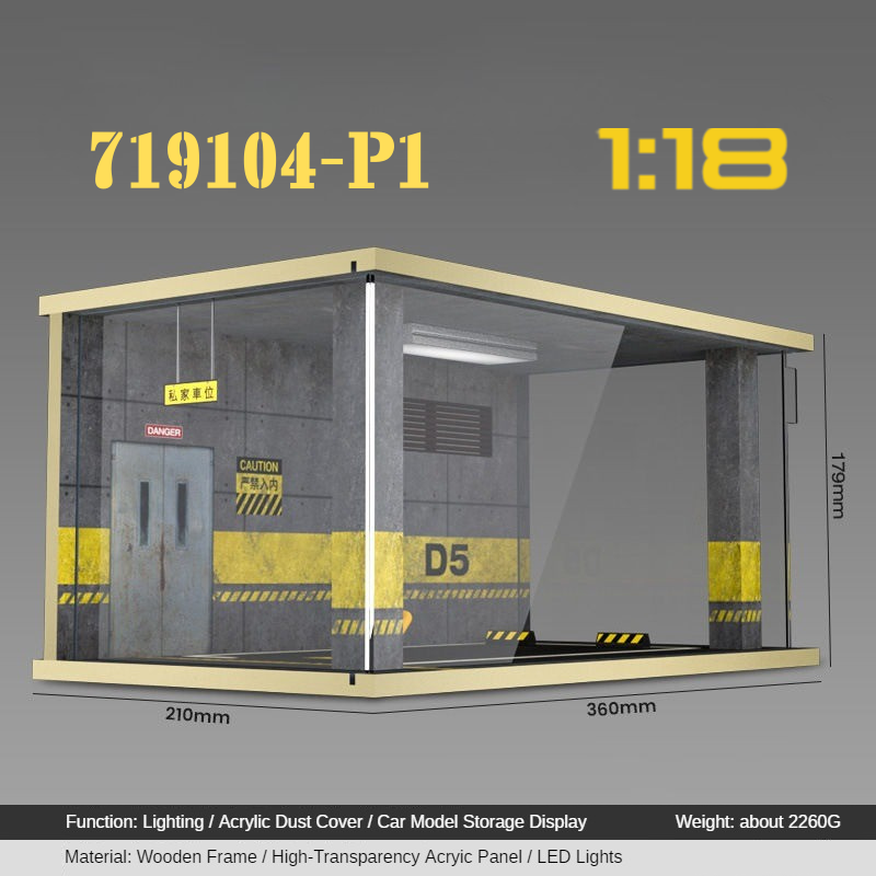 1:18 Wooden LED Garage Diorama - Ideal Parking Scene Display Case for Cars - Dadai Models