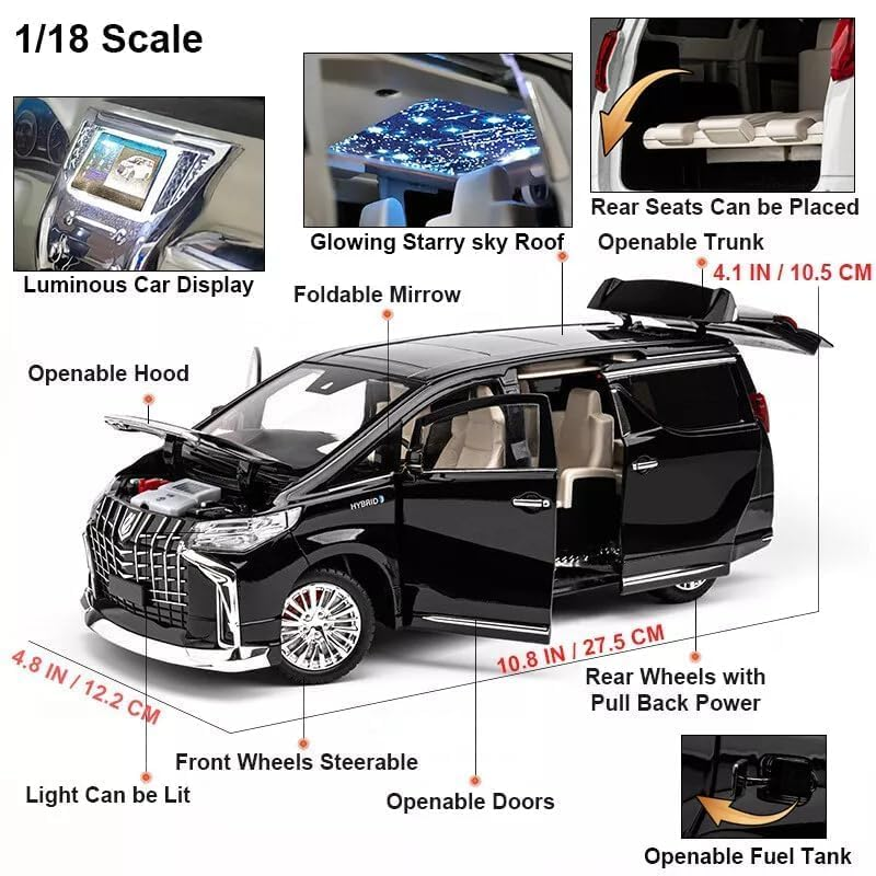1:18 Toyota Alphard Alloy Diecast MPV / Minivan Model Car – Power Sliding Door Light-Sound