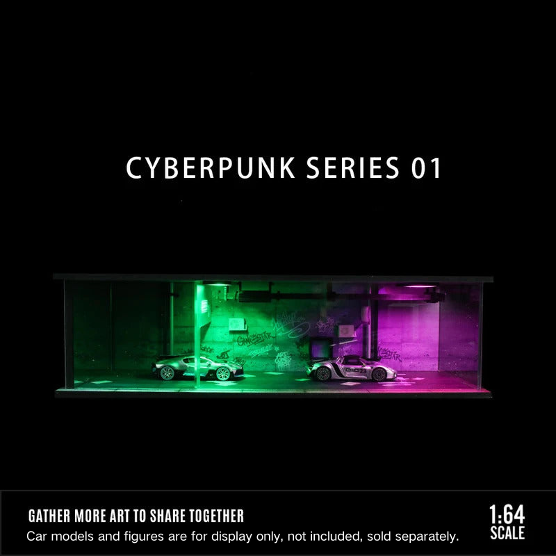1:64 Cyberpunk Garage Diorama Model Set with LED Parking Lot DIY Collectible - Dadai Models