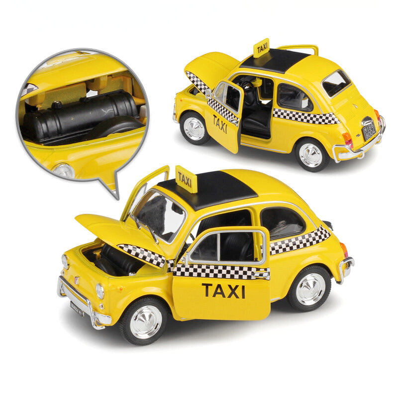 1:24 Fiat 500 Taxi Alloy Diecast Model Car Collectible