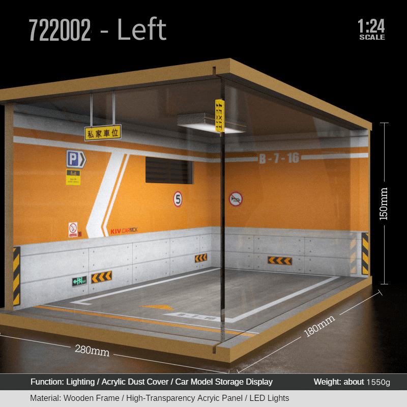 1:24 garage diorama model – Wooden Model with Acrylic Dust Cover - Dadai Models