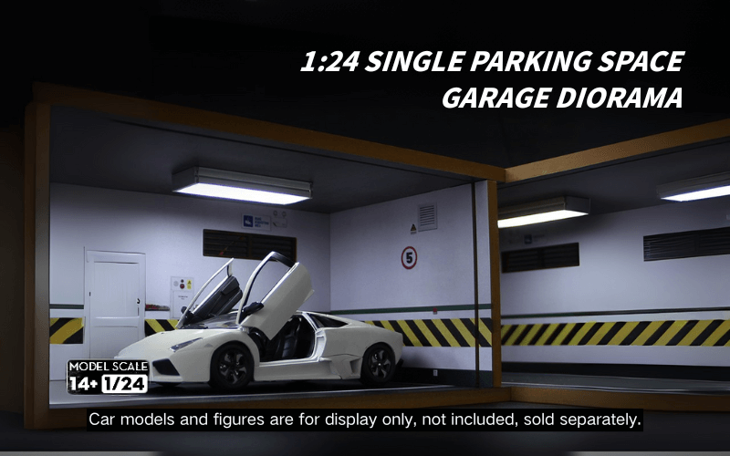 1:24 garage diorama model – Wooden Model with Acrylic Dust Cover - Dadai Models