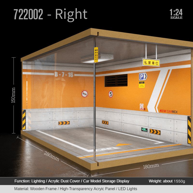 1:24 garage diorama model – Wooden Model with Acrylic Dust Cover - Dadai Models