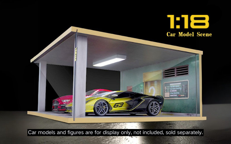 1:18 Wooden LED Garage Diorama - Ideal Parking Scene Display Case for Cars - Dadai Models