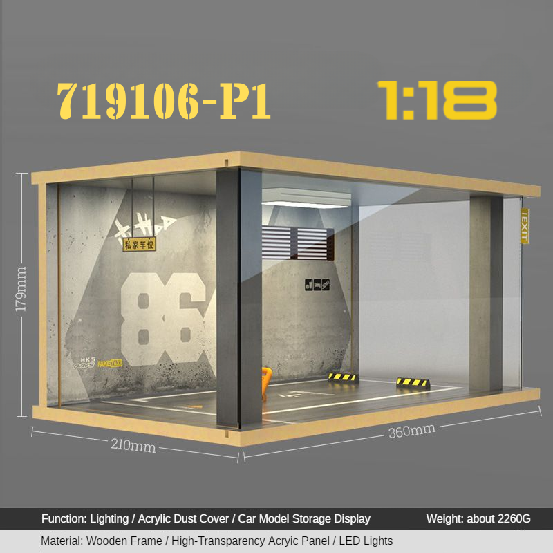 1:18 Wooden LED Garage Diorama - Ideal Parking Scene Display Case for Cars - Dadai Models