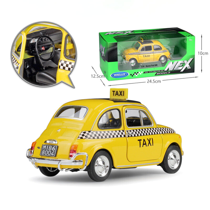 1:24 Fiat 500 Taxi Alloy Diecast Model Car Collectible
