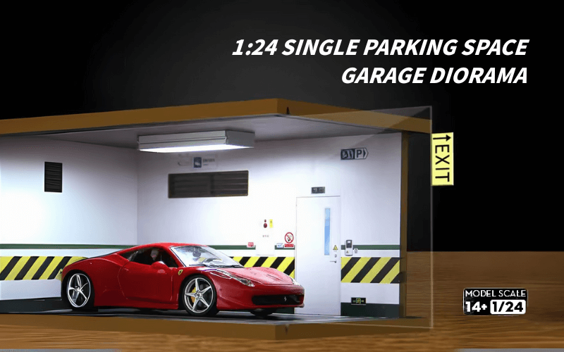 1:24 garage diorama model – Wooden Model with Acrylic Dust Cover - Dadai Models