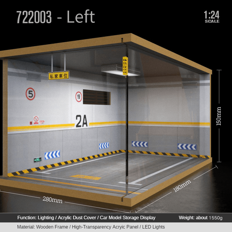 1:24 garage diorama model – Wooden Model with Acrylic Dust Cover - Dadai Models