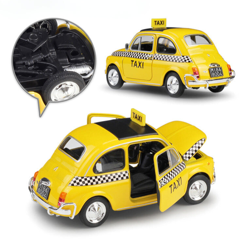 1:24 Fiat 500 Taxi Alloy Diecast Model Car Collectible