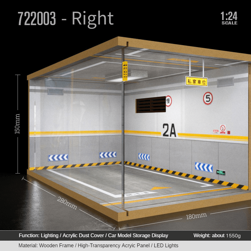 1:24 garage diorama model – Wooden Model with Acrylic Dust Cover - Dadai Models