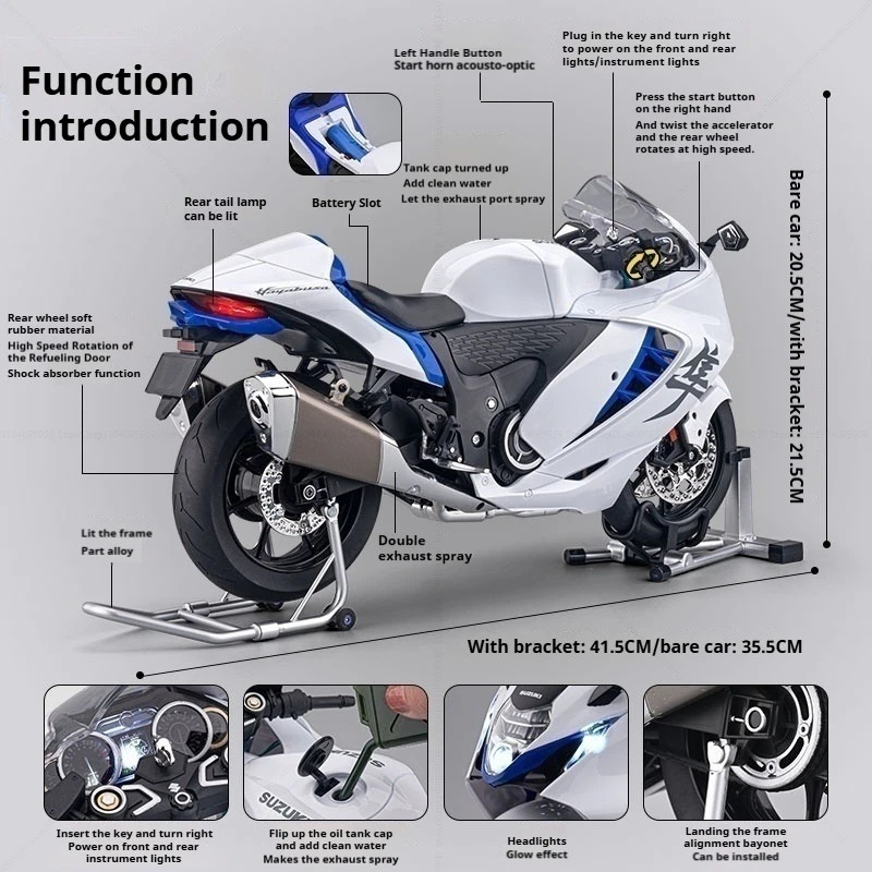 1:6 Suzuki Hayabusa Motorcycle Model with Start & Dual Smoke Effect - Dadai Models