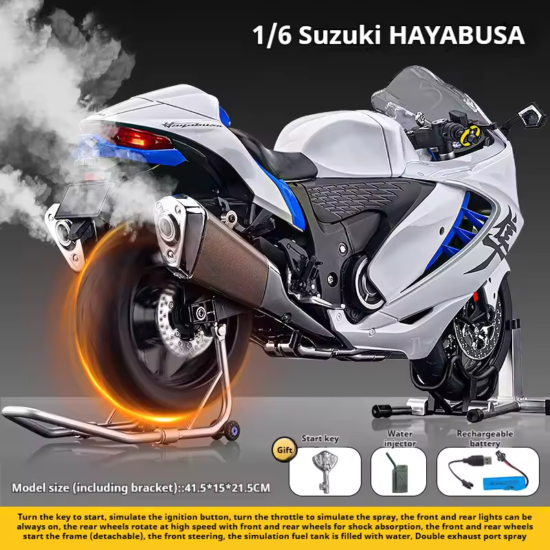 1:6 Suzuki Hayabusa Motorcycle Model with Start & Dual Smoke Effect - Dadai Models