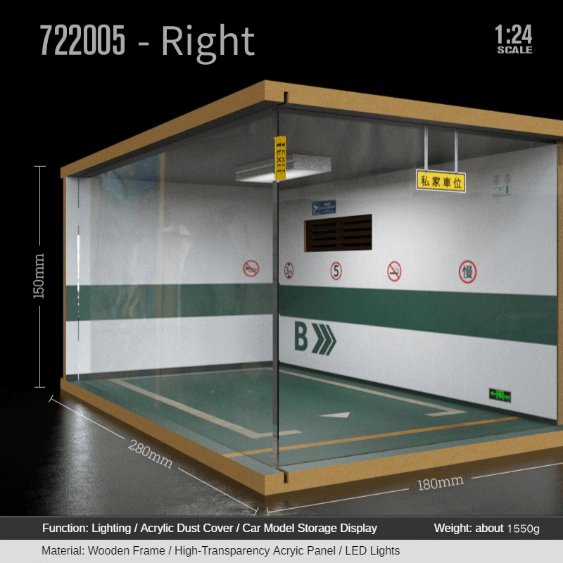 1:24 garage diorama model – Wooden Model with Acrylic Dust Cover - Dadai Models