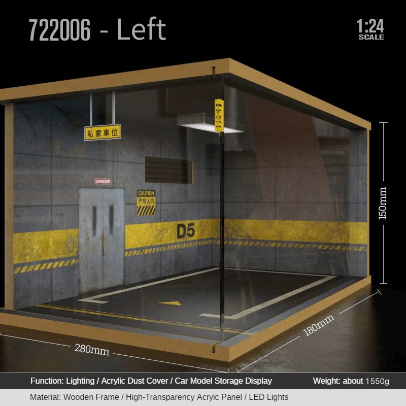 1:24 garage diorama model – Wooden Model with Acrylic Dust Cover - Dadai Models