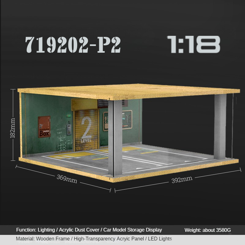 1:18 Wooden LED Garage Diorama - Ideal Parking Scene Display Case for Cars - Dadai Models