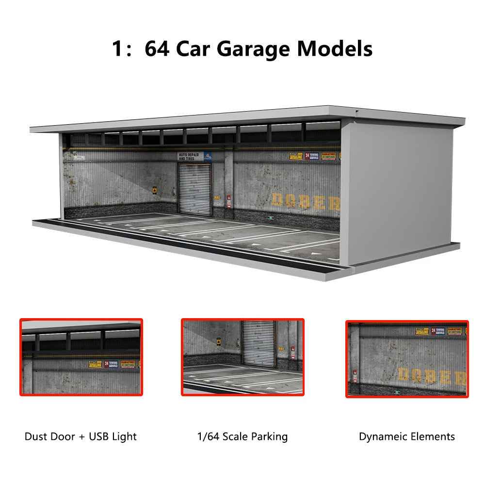1:64 Model Parking Lot Diorama with Lights - Realistic Car Parking Space Simulation - Dadai Models