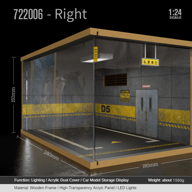 1:24 garage diorama model – Wooden Model with Acrylic Dust Cover - Dadai Models