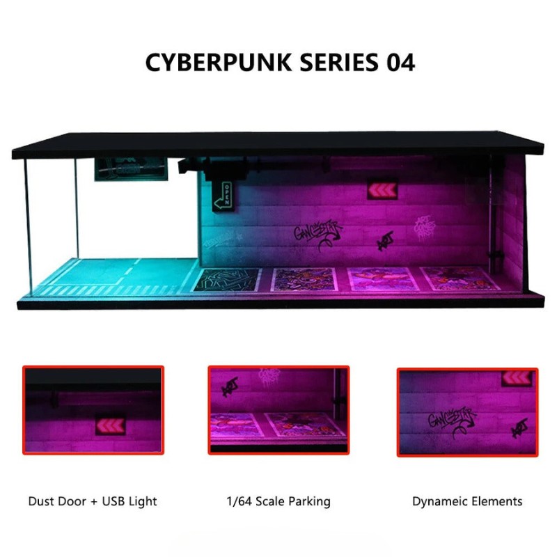 1:64 Cyberpunk Garage Diorama Model Set with LED Parking Lot DIY Collectible - Dadai Models