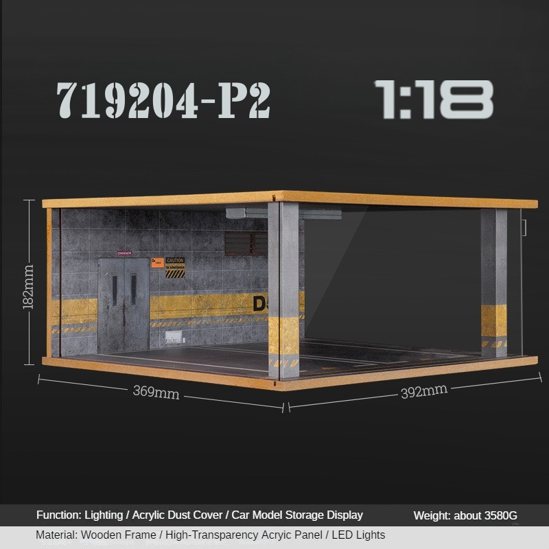 1:18 Wooden LED Garage Diorama - Ideal Parking Scene Display Case for Cars - Dadai Models