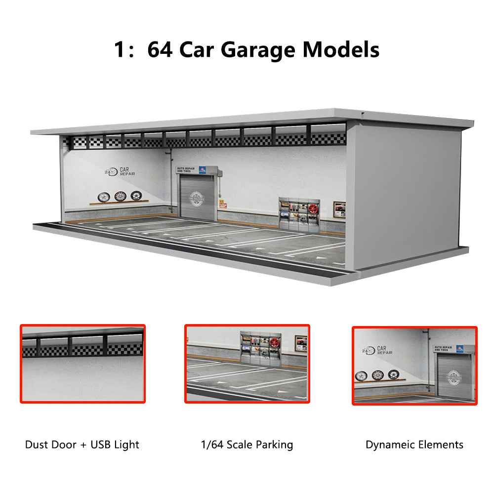 1:64 Model Parking Lot Diorama with Lights - Realistic Car Parking Space Simulation - Dadai Models