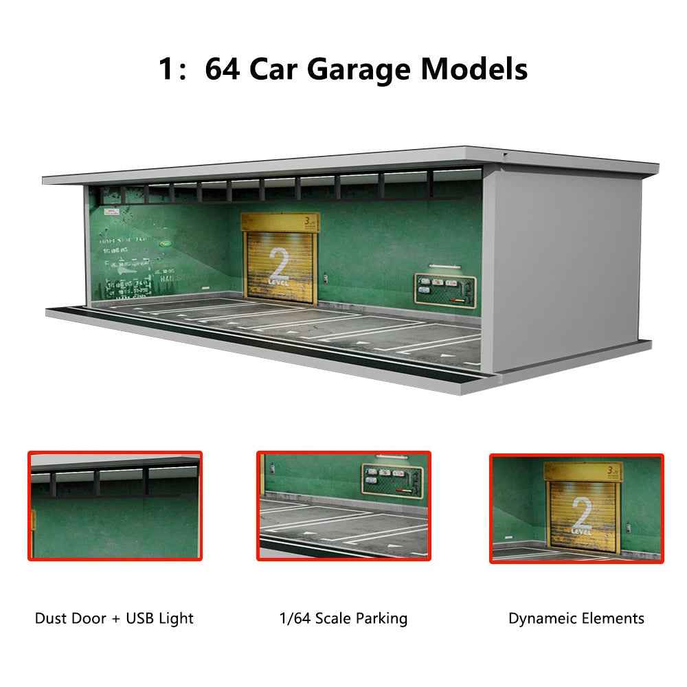 1:64 Model Parking Lot Diorama with Lights - Realistic Car Parking Space Simulation - Dadai Models