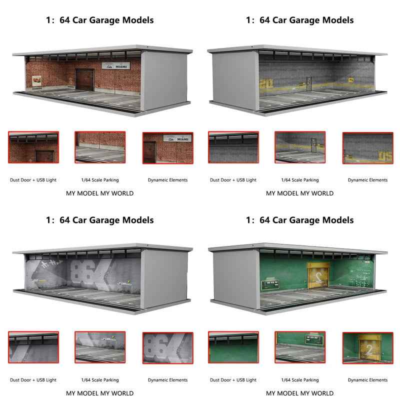 1:64 Model Parking Lot Diorama with Lights - Realistic Car Parking Space Simulation - Dadai Models